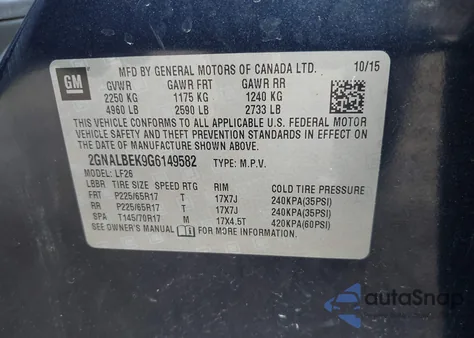 2016 Chevrolet Equinox Ls z USA, uszkodzony, nr VIN 2GNALBEK9G6149582